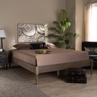 Baxton Studio MG0009-Weather Grey-Queen Colette French Bohemian Weathered Grey Oak Finished Wood Queen Size Platform Bed Frame